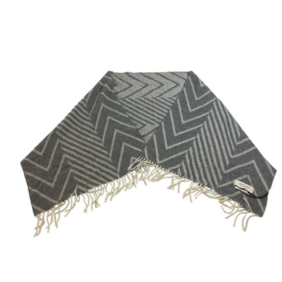 Scotch & Soda Grey Chevron Print Unisex Wool Shawl - New - Picture 1 of 8